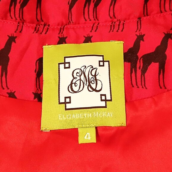 Elizabeth McKay Red Colored Black Giraffe Print Long-sleeve Wrap-around Dress S4 - Picture 8 of 13